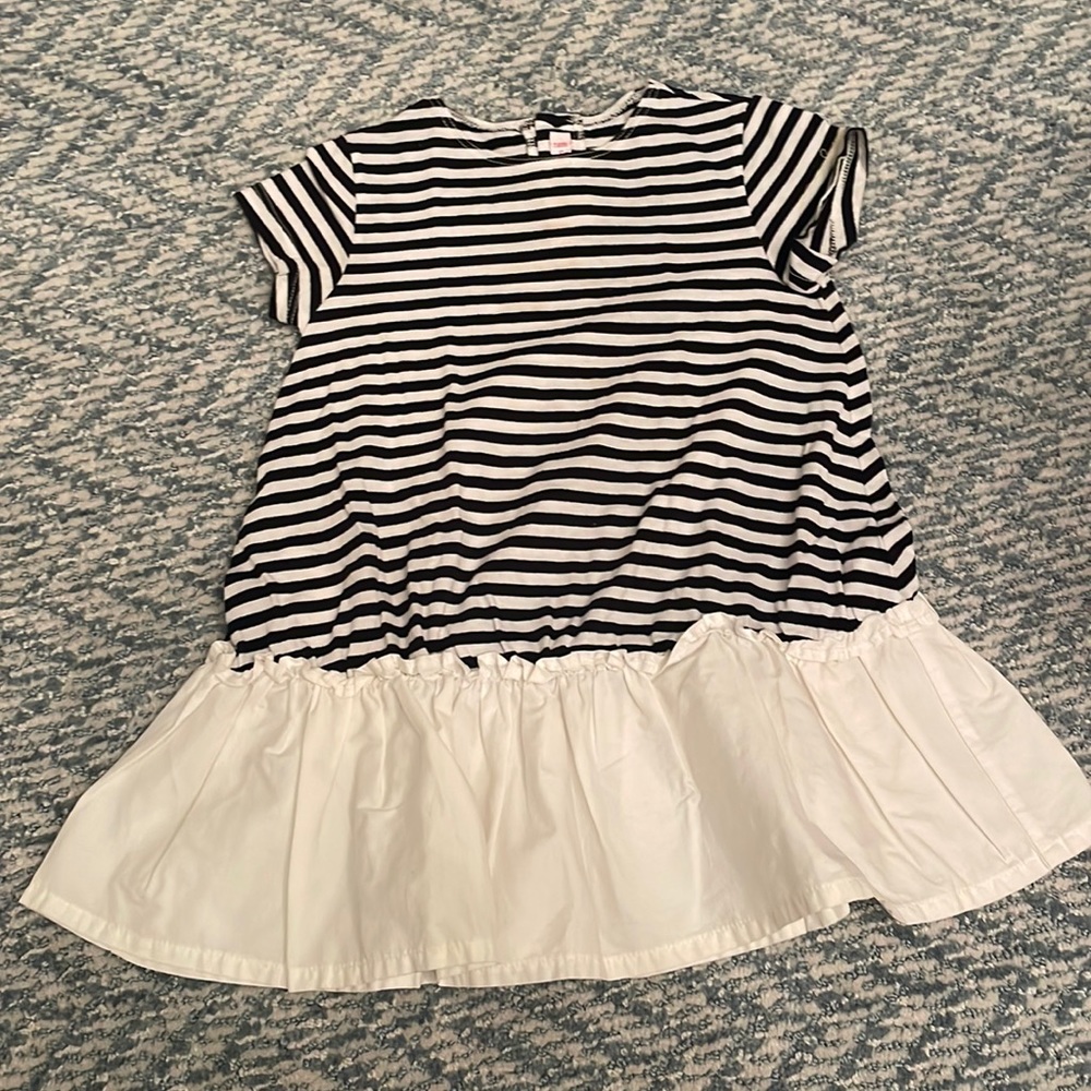 Il Gufo girls size 2T anni stripe white and navy cotton and poplin dress